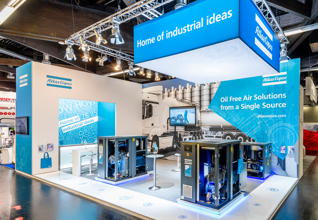 Messestand Atlas Copco Powtech 2019 Nürnberg